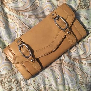 Cole Haan double buckle wallet camel tan EUC